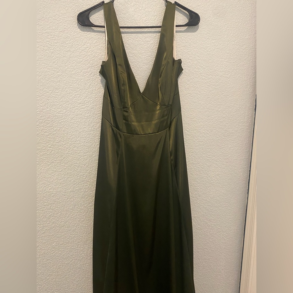 David's Bridal olive Green Satin bridesmaid or prom Dress size 12